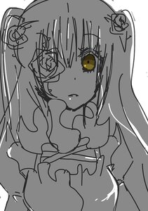 Rating: Safe Score: 0 Tags: 1girl bangs dress eyebrows_visible_through_hair flower hair_flower hair_ornament image kirakishou long_hair looking_at_viewer monochrome rose simple_background solo spot_color upper_body white_background yellow_eyes User: admin