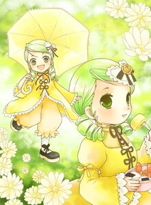 Rating: Safe Score: 0 Tags: 2girls blush dress drill_hair flower green_eyes green_hair holding holding_umbrella image kanaria long_sleeves multiple_girls open_mouth parasol raincoat red_umbrella shared_umbrella shoes short_hair smile solo twin_drills umbrella yellow_dress User: admin