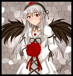 Rating: Safe Score: 0 Tags: 1girl black_wings blush bouquet brick_wall dress fence flower frills hairband honeycomb_background image juliet_sleeves letterboxed lolita_fashion lolita_hairband long_hair long_sleeves looking_at_viewer puffy_sleeves red_eyes red_flower red_rose ribbon rose silver_hair smile solo suigintou tile_floor tile_wall tiles wings User: admin