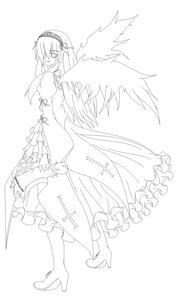 Rating: Safe Score: 0 Tags: 1girl boots dress frills full_body greyscale hairband high_heel_boots high_heels image long_hair long_sleeves looking_at_viewer monochrome solo standing striped suigintou wings User: admin
