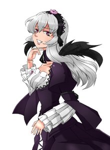 Rating: Safe Score: 0 Tags: 1girl black_wings breasts dress frilled_sleeves frills gothic_lolita grin hairband image lolita_fashion long_hair long_sleeves looking_at_viewer pink_eyes silver_hair simple_background smile solo suigintou white_background wings User: admin