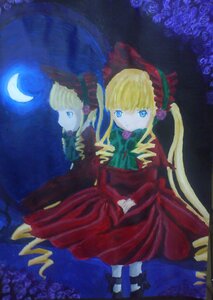 Rating: Safe Score: 0 Tags: 2girls black_footwear blonde_hair blue_eyes bonnet bow bowtie crescent_moon dress drill_hair flower green_bow image long_hair long_sleeves looking_at_viewer moon multiple_girls night red_dress rose shinku shoes solo standing twintails User: admin