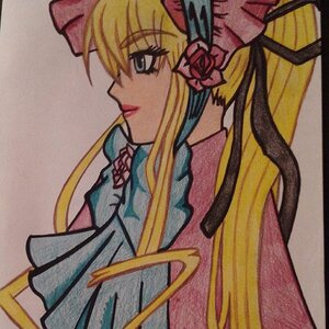 Rating: Safe Score: 0 Tags: 1girl blonde_hair blue_eyes bow flower image long_hair pink_bow profile ribbon rose shinku solo traditional_media User: admin