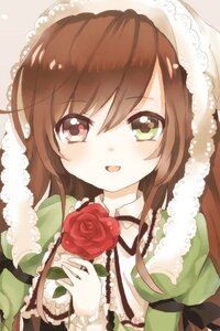 Rating: Safe Score: 0 Tags: 1girl :d blush brown_hair dress flower frills green_dress image lolita_fashion long_hair long_sleeves open_mouth red_flower red_rose ribbon rose smile solo suiseiseki User: admin