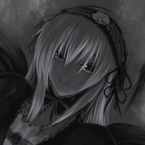 Rating: Safe Score: 0 Tags: 1girl bangs closed_mouth dark dress dutch_angle flower greyscale hairband image long_hair looking_at_viewer lowres monochrome portrait rose rozen_maiden ryuushou smile solo suigintou User: admin