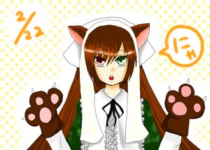 Rating: Safe Score: 0 Tags: 1girl animal_ears brown_hair dress green_eyes head_scarf heterochromia image long_hair long_sleeves looking_at_viewer open_mouth paws red_eyes solo star_(symbol) starry_background suiseiseki very_long_hair white_background User: admin
