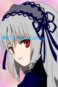 Rating: Safe Score: 0 Tags: 1girl bangs black_ribbon dress eyebrows_visible_through_hair image looking_at_viewer red_eyes ribbon simple_background solo suigintou User: admin