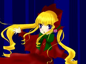 Rating: Safe Score: 0 Tags: 1girl :o blonde_hair blue_eyes blush bonnet bow bowtie dress green_bow green_neckwear image long_hair long_sleeves looking_at_viewer open_mouth red_dress shinku sidelocks simple_background solo twintails upper_body very_long_hair User: admin