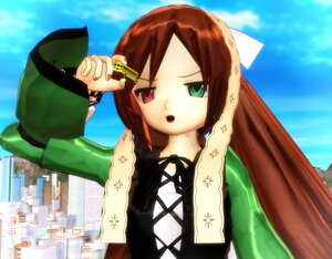 Rating: Safe Score: 0 Tags: 1girl brown_hair building day dress green_eyes heterochromia holding image long_hair long_sleeves open_mouth outdoors red_eyes sky solo suiseiseki upper_body User: admin