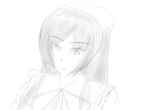 Rating: Safe Score: 0 Tags: 1girl blush closed_mouth eyebrows_visible_through_hair image looking_at_viewer monochrome short_hair sketch smile solo striped striped_background suiseiseki upper_body vertical_stripes User: admin