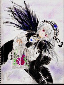 Rating: Safe Score: 0 Tags: 1girl black_wings dress feathers flower frills hairband image long_hair long_sleeves looking_at_viewer pink_eyes rose silver_hair solo suigintou wings User: admin