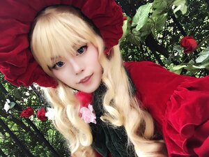 Rating: Safe Score: 0 Tags: 1girl blonde_hair blue_eyes bonnet flower lips long_hair looking_at_viewer red_flower red_rose rose shinku solo upper_body User: admin