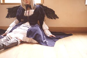 Rating: Questionable Score: 0 Tags: 1girl blonde_hair breasts cleavage dress feathered_wings long_hair sitting solo suigintou wings User: admin