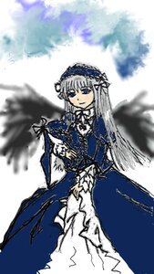 Rating: Safe Score: 0 Tags: 1girl black_wings blue_eyes blurry blurry_foreground blush depth_of_field dress frills hairband image long_hair long_sleeves ribbon silver_hair solo standing suigintou very_long_hair wings User: admin