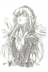 Rating: Safe Score: 0 Tags: 1girl auto_tagged closed_eyes dress flower frills hairband image long_hair long_sleeves monochrome ribbon rose simple_background solo suigintou traditional_media upper_body very_long_hair white_background wings User: admin