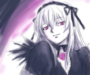 Rating: Safe Score: 0 Tags: 1girl bangs closed_mouth dress flower hairband image long_hair looking_at_viewer pink_eyes rose smile solo suigintou upper_body wings User: admin