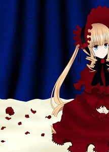 Rating: Safe Score: 0 Tags: 1girl blonde_hair blue_eyes bonnet bow dress flower image long_hair petals pink_rose red_dress red_flower red_rose rose rose_petals shinku solo twintails User: admin