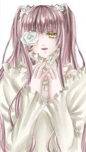 Rating: Safe Score: 0 Tags: 1girl dress eyepatch flower frills hair_ornament image kirakishou long_hair long_sleeves pink_hair rose solo striped vertical_stripes very_long_hair white_flower white_rose yellow_eyes User: admin