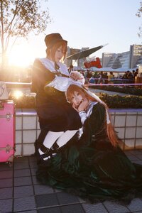 Rating: Safe Score: 0 Tags: blonde_hair brown_hair dress hat long_hair maid multiple_cosplay multiple_girls sitting tagme tiles User: admin