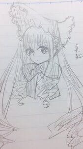 Rating: Safe Score: 0 Tags: 1girl dress flower image long_hair long_sleeves looking_at_viewer monochrome shinku simple_background sketch solo traditional_media umbrella white_background User: admin