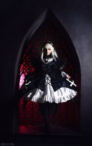 Rating: Safe Score: 0 Tags: 1girl black_dress black_legwear cross dress flower frills gothic_lolita hairband lolita_fashion long_hair long_sleeves looking_at_viewer pantyhose solo standing User: admin