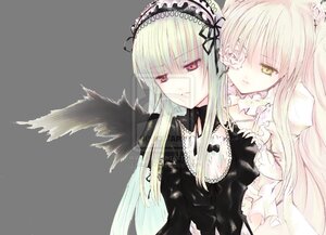 Rating: Safe Score: 0 Tags: 2girls black_wings blonde_hair detached_collar dress flower frills hairband image kirakishou long_hair long_sleeves looking_at_viewer multiple_girls pair ribbon rose silver_hair simple_background suigintou upper_body wings User: admin