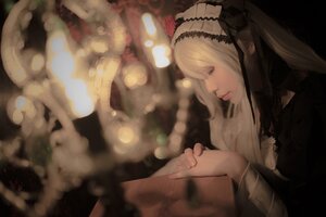 Rating: Safe Score: 0 Tags: 1girl blonde_hair blurry closed_mouth depth_of_field dress hairband lolita_fashion lolita_hairband long_hair profile sitting solo suigintou User: admin