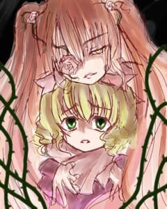 Rating: Safe Score: 0 Tags: 2girls blonde_hair flower green_eyes hinaichigo image kirakishou long_hair mizuhashi_parsee multiple_girls pair plant rose scarf short_hair twintails vines User: admin