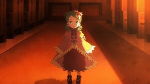 Rating: Safe Score: 0 Tags: 1girl boots dress drill_hair flower green_eyes green_hair hair_ornament image kanaria long_sleeves looking_at_viewer solo standing User: admin