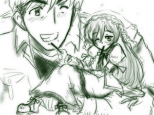 Rating: Safe Score: 0 Tags: 1boy 1girl auto_tagged blurry blush dress frills grin image long_hair long_sleeves monochrome one_eye_closed sketch smile solo suiseiseki User: admin
