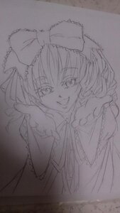 Rating: Safe Score: 0 Tags: 1girl auto_tagged bow frills hair_bow hinaichigo image long_hair looking_at_viewer monochrome sketch smile solo traditional_media User: admin