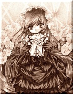 Rating: Safe Score: 0 Tags: 1girl dress flower frills image long_hair long_sleeves looking_at_viewer monochrome solo suiseiseki traditional_media very_long_hair User: admin