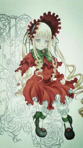 Rating: Safe Score: 0 Tags: 1girl blonde_hair blue_eyes bonnet bow dress flower image long_hair long_sleeves red_dress red_flower red_rose rose shinku solo traditional_media User: admin