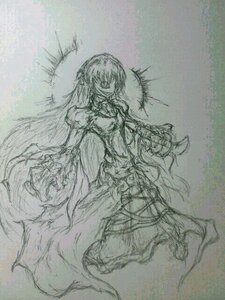 Rating: Safe Score: 0 Tags: 1girl dress greyscale image long_hair long_sleeves monochrome sketch solo suigintou traditional_media User: admin