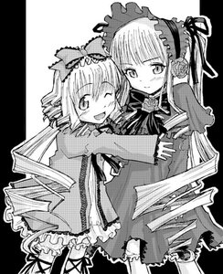 Rating: Safe Score: 0 Tags: 2girls blush bow dress drill_hair frills greyscale hinaichigo image long_hair long_sleeves looking_at_viewer monochrome multiple_girls one_eye_closed open_mouth pair ribbon shinku smile twintails User: admin