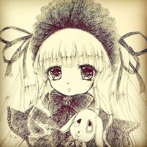 Rating: Safe Score: 0 Tags: 1girl bangs closed_mouth dress eyebrows_visible_through_hair frills gothic_lolita hair_ribbon hat image lolita_fashion long_hair looking_at_viewer ribbon shinku solo stuffed_animal upper_body User: admin