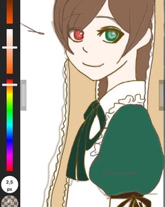 Rating: Safe Score: 0 Tags: 1girl bangs brown_hair dress frills green_dress green_eyes heterochromia image long_hair looking_at_viewer red_eyes ribbon simple_background smile solo suiseiseki User: admin