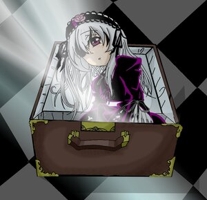 Rating: Safe Score: 0 Tags: 1girl argyle argyle_background board_game checkered checkered_background checkered_floor chess_piece dress frills hairband image long_hair long_sleeves perspective silver_hair solo suigintou suitcase tile_floor tiles wings User: admin