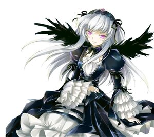 Rating: Safe Score: 0 Tags: 1girl black_wings detached_collar dress frilled_sleeves frills hairband image lolita_hairband long_hair long_sleeves looking_at_viewer pink_eyes puffy_sleeves silver_hair simple_background solo suigintou white_background wings User: admin