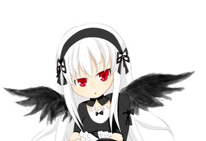 Rating: Safe Score: 0 Tags: 1girl bangs black_dress black_ribbon black_wings blush dress eyebrows_visible_through_hair feathered_wings hairband image long_hair looking_at_viewer parted_lips puffy_short_sleeves puffy_sleeves red_eyes ribbon solo striped striped_background suigintou white_background white_wings wings User: admin
