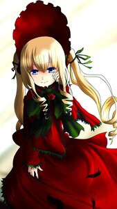 Rating: Safe Score: 0 Tags: 1girl blonde_hair blue_eyes blush capelet dress drill_hair flower green_bow green_neckwear image long_hair long_sleeves looking_at_viewer red_capelet red_dress rose shinku smile solo twintails very_long_hair User: admin