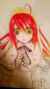 Rating: Safe Score: 0 Tags: 1girl closed_mouth cup frills green_eyes head_scarf image long_hair long_sleeves looking_at_viewer mug neck_ribbon red_hair ribbon simple_background solo suiseiseki traditional_media upper_body yellow_eyes User: admin