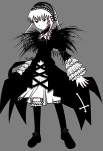 Rating: Safe Score: 0 Tags: 1girl black_background dress frilled_sleeves frills full_body greyscale hairband image lolita_hairband long_sleeves looking_at_viewer monochrome ribbon rose simple_background solo standing suigintou wide_sleeves User: admin