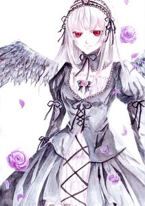 Rating: Safe Score: 0 Tags: 1girl black_rose dress flower frills hairband image long_hair long_sleeves looking_at_viewer petals pink_flower pink_rose purple_flower purple_rose red_eyes ribbon rose solo suigintou traditional_media wings User: admin