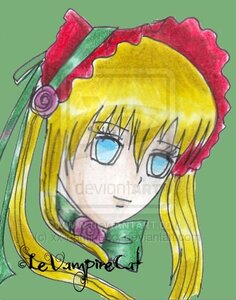 Rating: Safe Score: 0 Tags: 1girl bangs blonde_hair blue_eyes bonnet flower green_background image long_hair looking_at_viewer portrait rose shinku simple_background solo User: admin