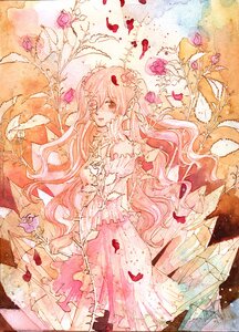 Rating: Safe Score: 0 Tags: 1girl dress flower image kirakishou long_hair petals pink_hair rose solo traditional_media watercolor_(medium) User: admin