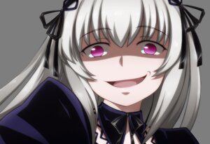 Rating: Safe Score: 3 Tags: 1girl :d black_ribbon image long_hair looking_at_viewer open_mouth portrait purple_eyes ribbon shaded_face silver_hair simple_background smile solo suigintou white_background User: admin