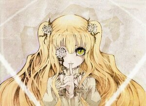 Rating: Safe Score: 0 Tags: 1girl blonde_hair eyepatch finger_to_mouth flower hair_flower hair_ornament image kirakishou long_hair rose smile solo yellow_eyes User: admin