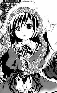 Rating: Safe Score: 0 Tags: 1girl blush dress flower frills greyscale image long_hair looking_at_viewer monochrome ribbon solo suiseiseki User: admin