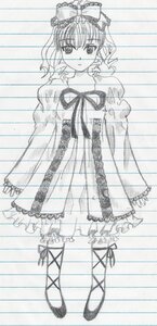 Rating: Safe Score: 0 Tags: 1girl bow cross-laced_footwear dress expressionless frills full_body hair_bow hinaichigo image lolita_fashion looking_at_viewer monochrome ribbon solo standing User: admin